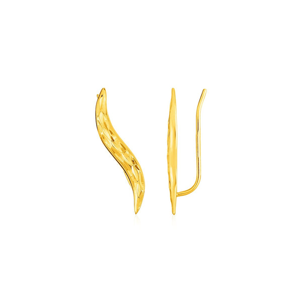 LOVCIA Luxury 14k Yellow Gold Leaf Motif Ear Climber Earrings