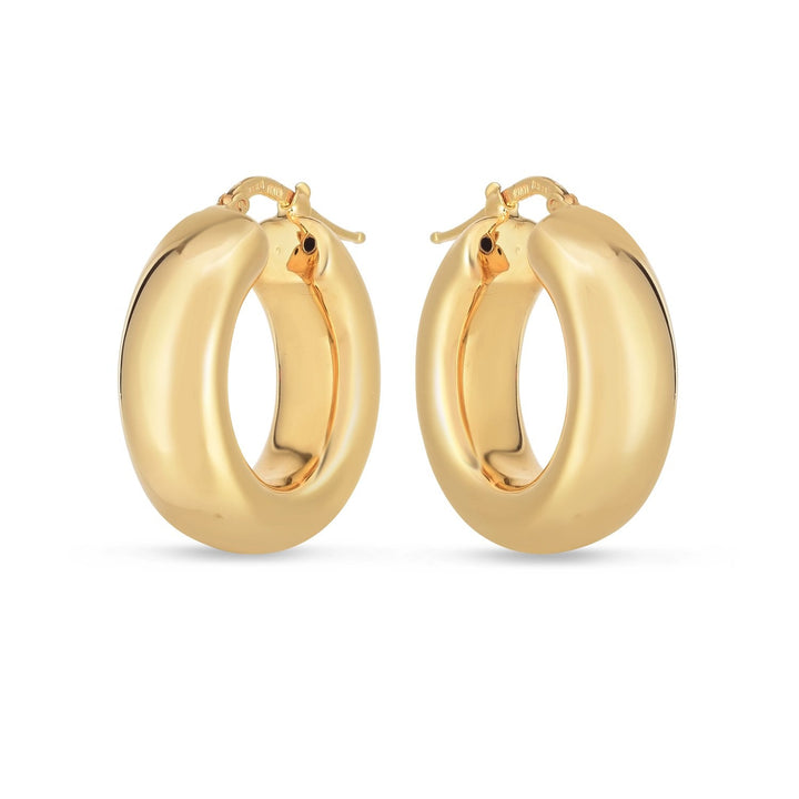 Buy LOVCIA Luxury 14k Yellow Gold Glossy Medium Hoop Earrings