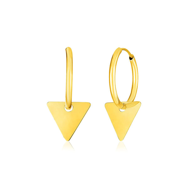 Buy LOVCIA Luxury 14k Yellow Gold Hinged Hoop Earrings with Polished Triangle Charms