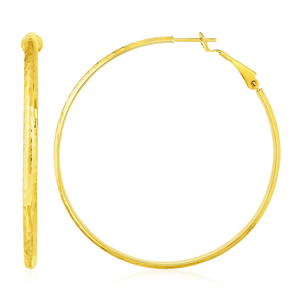 Buy LOVCIA Luxury Large Textured 14k Yellow Gold Round Hoop Earrings