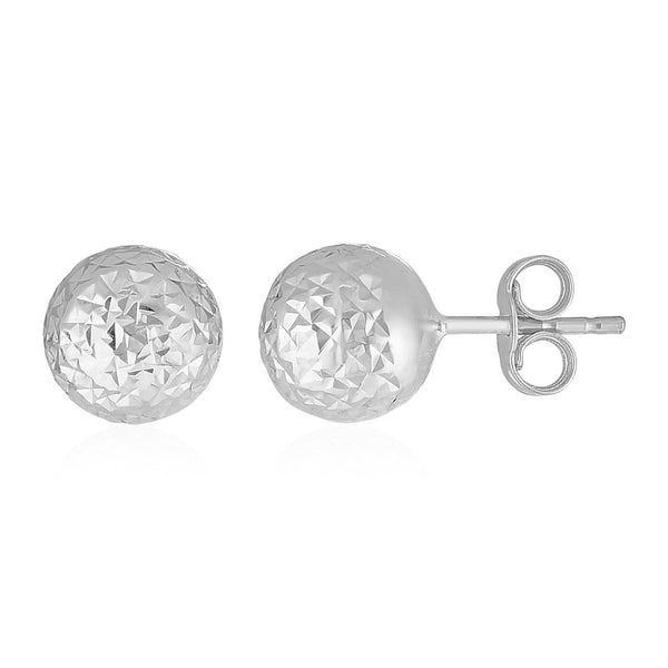 Buy LOVCIA Luxury 7mm Crystal Cut Textured 14k White Gold Ball Post Earrings