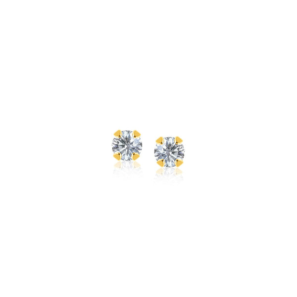 Buy LOVCIA Luxury 14k Yellow Gold Round Stud Earrings with Tiny Cubic Zirconia Stones