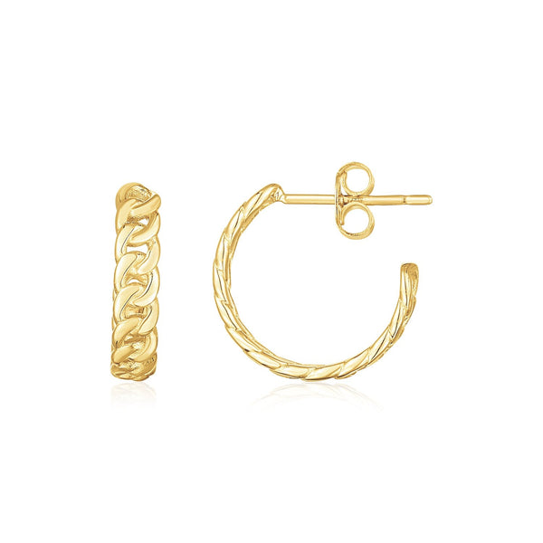 Buy LOVCIA Luxury Classic 14K Yellow Gold Curb Chain Hoop Earrings