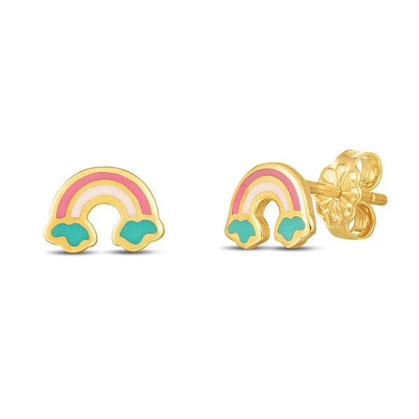 Buy LOVCIA Luxury Radiant 14k Yellow Gold Rainbow Enamel Stud Earrings