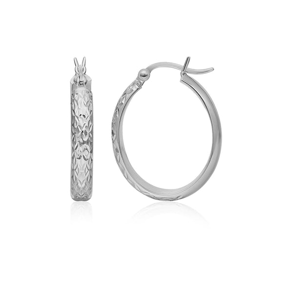 Buy LOVCIA Luxury 14k White Gold Textured Oval Snap Lock Hoop Earrings