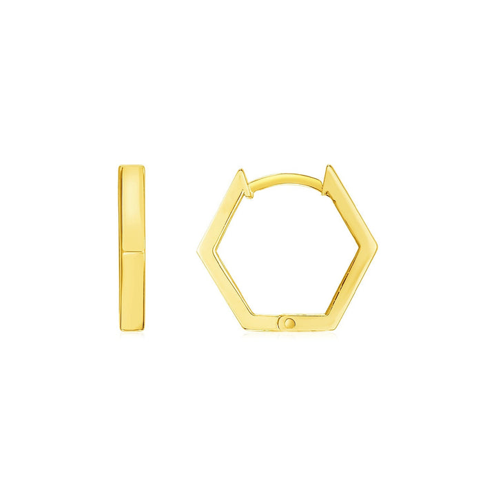 Buy LOVCIA Luxury 14K Yellow Gold Hexagon Geometric Huggie Hoop Earrings