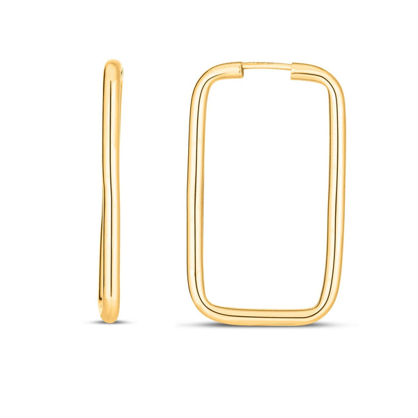 Buy LOVCIA Luxury 14k Yellow Gold Polished Rectangle Hoop Earrings