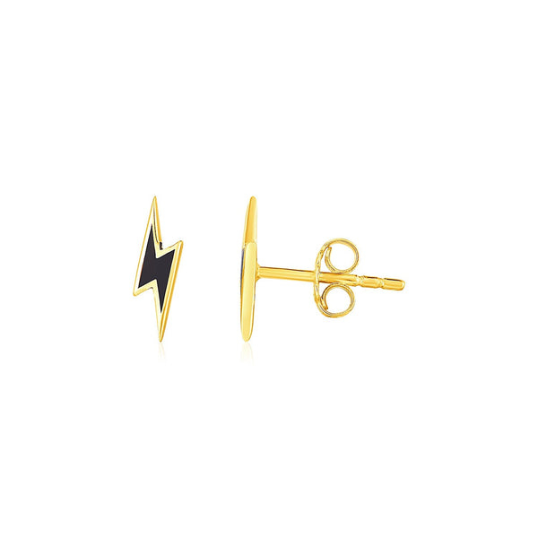 Buy LOVCIA Luxury 14k Yellow Gold Black Enamel Lightning Bolt Earrings