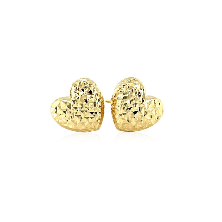 Buy LOVCIA Luxury 14k Yellow Gold Heart-Shaped Earrings with Diamond Cut Design