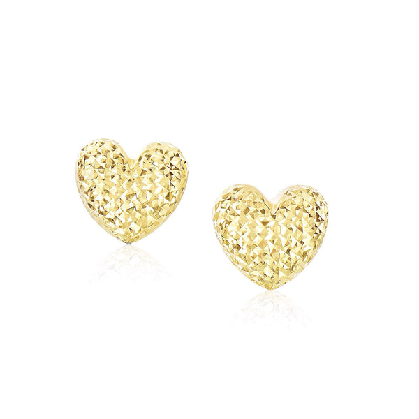 Buy LOVCIA Luxury 14k Yellow Gold Heart-Shaped Earrings with Diamond Cut Design