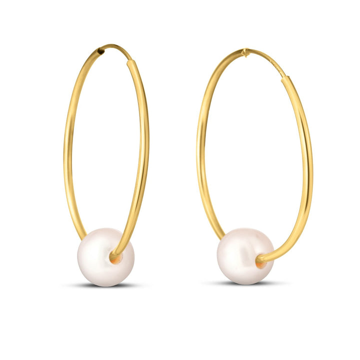 Buy LOVCIA Luxury 14k Yellow Gold Endless Hoop Pearl Earrings (25mm Diameter)