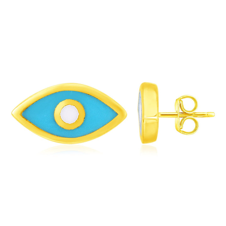 Buy LOVCIA Luxury 14K Yellow Gold Enamel Blue Evil Eye Stud Earrings