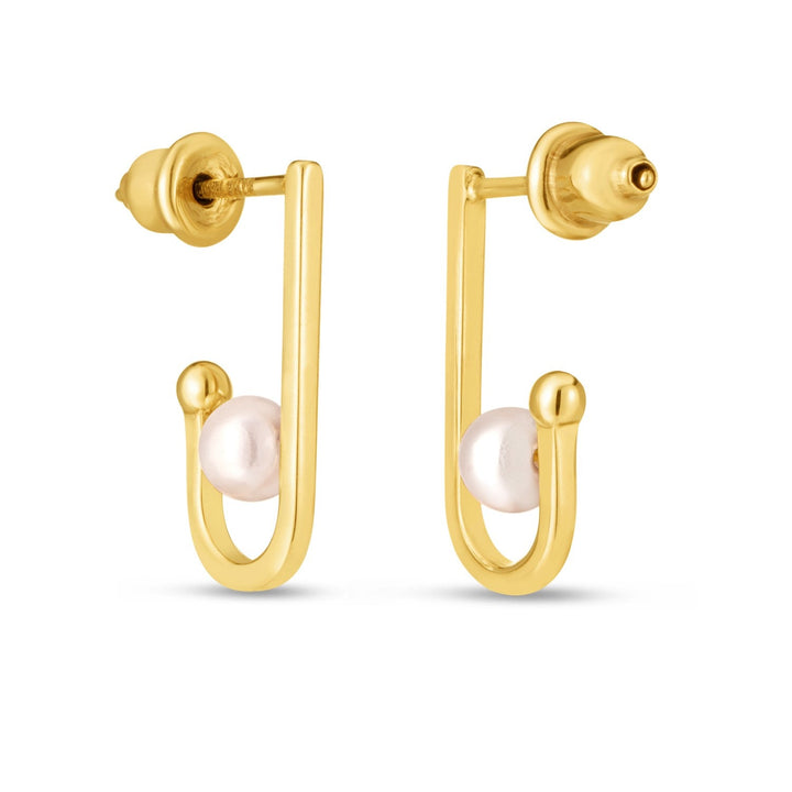 Buy LOVCIA Luxury 14k Yellow Gold Pearl Huggie J-Hoop Earrings