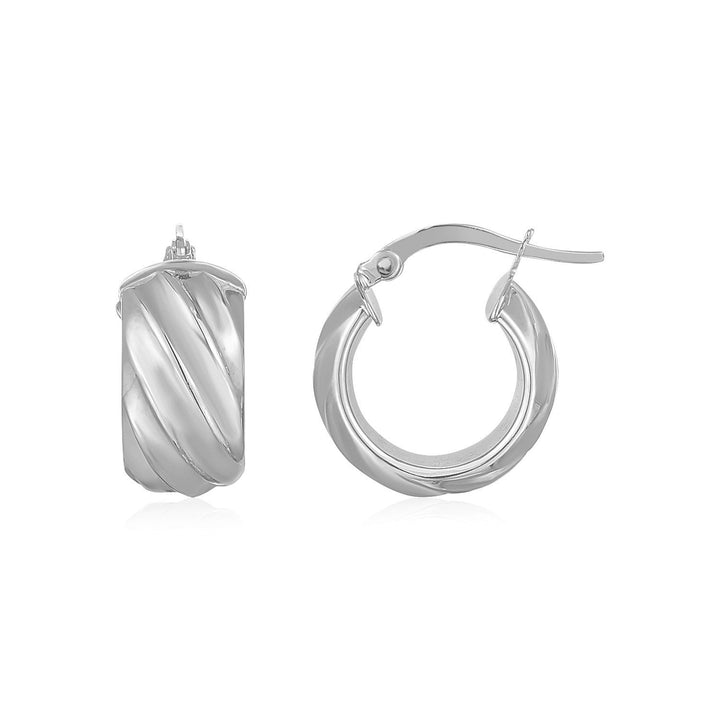 Buy LOVCIA Luxury Sophisticated 14K White Gold Textured Hoop Earrings