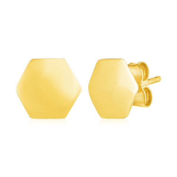 Buy LOVCIA Luxury Elegant 14K Yellow Gold Hexagon Post Earrings