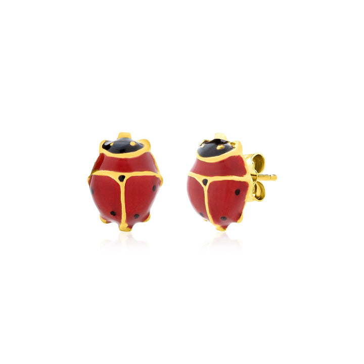 Buy LOVCIA Luxury 14K Yellow Gold Red Ladybug Stud Earrings