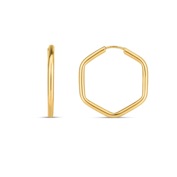 Buy LOVCIA Luxury 14k Yellow Gold Hexagonal Hoop Earrings with Endless Closure