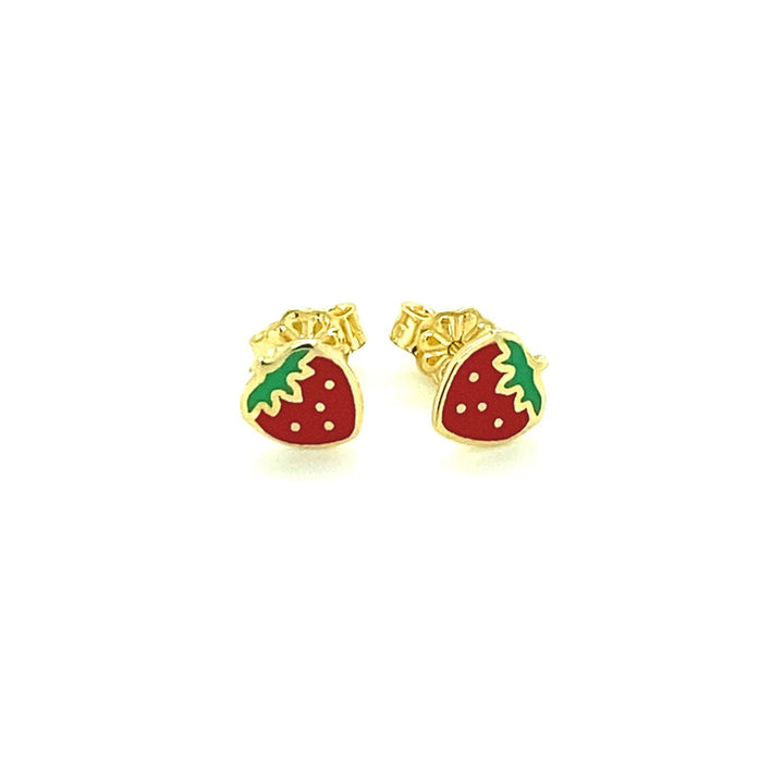 Buy LOVCIA Luxury 14k Yellow Gold Strawberry Enamel Earrings for Children