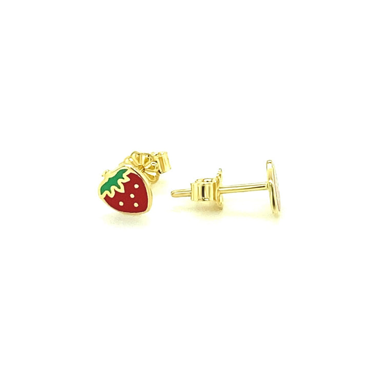 Buy LOVCIA Luxury 14k Yellow Gold Strawberry Enamel Earrings for Children