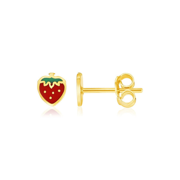 Buy LOVCIA Luxury 14k Yellow Gold Strawberry Enamel Earrings for Children