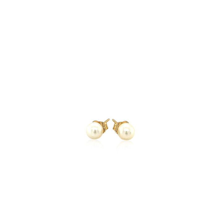 Buy LOVCIA Luxury 14K Yellow Gold Round White Freshwater Pearl Stud Earrings (4mm)