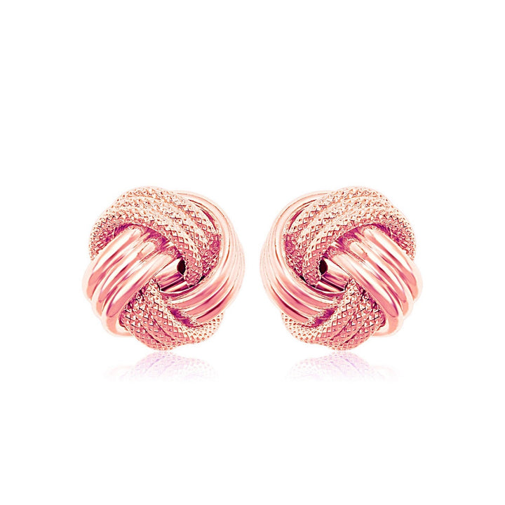 Buy LOVCIA Luxury Dazzling 14k Rose Gold Ridge Texture Love Knot Earrings