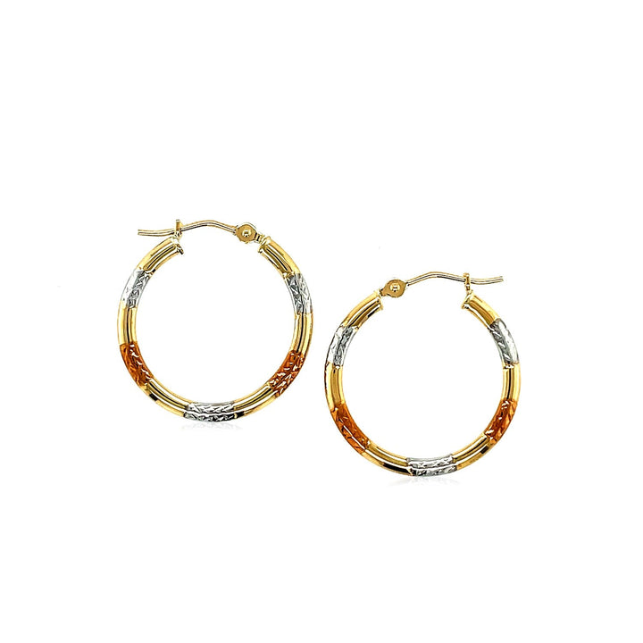 Buy LOVCIA Luxury Tri-Color 10k Gold Hoop Earrings with Diamond-Cut Accents (20mm)