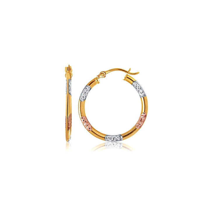 Buy LOVCIA Luxury Tri-Color 10k Gold Hoop Earrings with Diamond-Cut Accents (20mm)