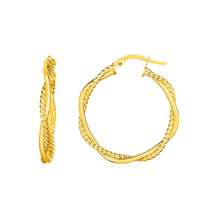 Buy LOVCIA Luxury Classic 14k Yellow Gold Textured Twisted Hoop Earrings with Hinged Clasp (25mm)