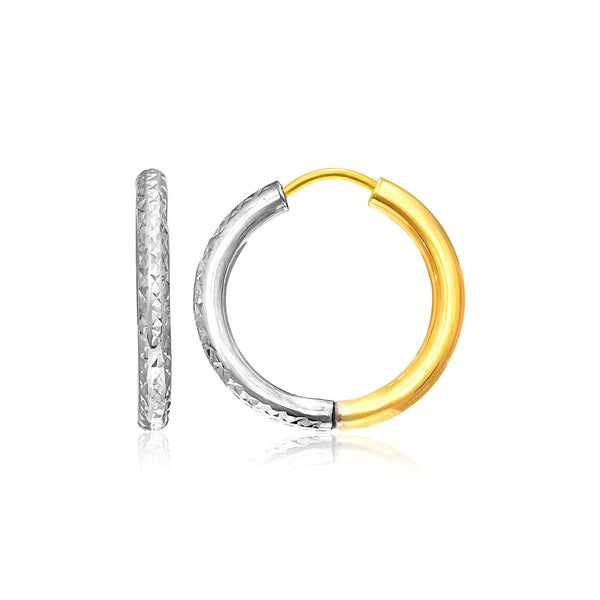 Buy LOVCIA Luxury Dazzling 14k Yellow and White Gold Textured Hoop Earrings (15mm)