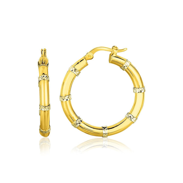 Buy LOVCIA Luxury Elegant 14k Two-Tone Gold Textured Diamond Cut Hoop Earrings