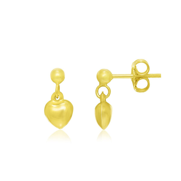 Buy LOVCIA Luxury 14K Yellow Gold Children's Puffed Heart Drop Earrings