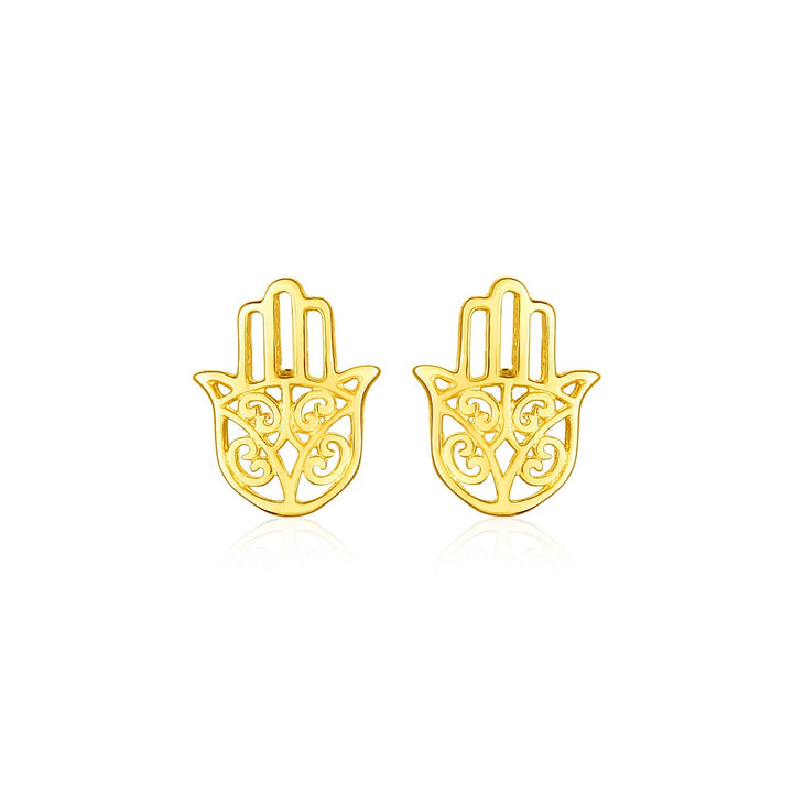 Buy LOVCIA Luxury 14k Yellow Gold Hand of Hamsa Lucky Charm Stud Earrings