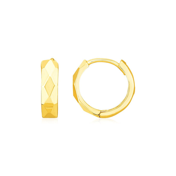 Buy LOVCIA Luxury Dazzling 14K Yellow Gold Geometric Diamond Facet Huggie Hoops