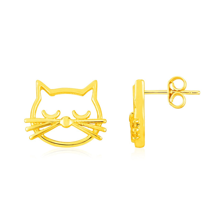 Buy LOVCIA Luxury Golden Feline Head Stud Earrings in 14K Yellow Gold