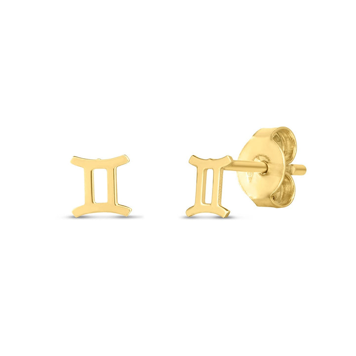 Buy LOVCIA Luxury Gemini Zodiac 14K Yellow Gold Stud Earrings