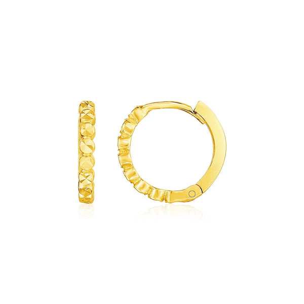 Buy LOVCIA Luxury Petite Textured 14k Yellow Gold Geometric Hoop Earrings