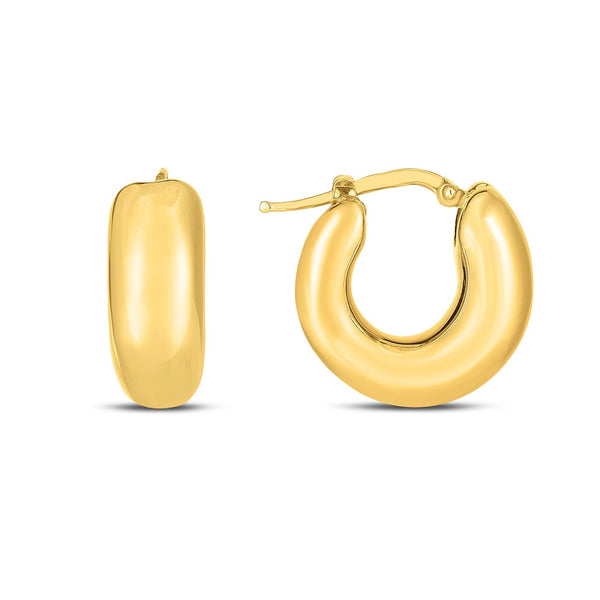 Buy LOVCIA Luxury 14k Yellow Gold Petite Puffy Hoop Earrings