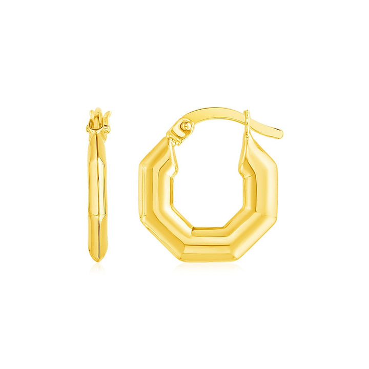 Buy LOVCIA Luxury Exquisite 14K Yellow Gold Octagonal Hoop Earrings