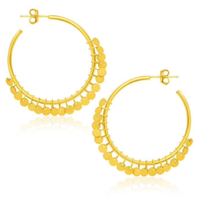 Buy LOVCIA Luxury 14k Yellow Gold Bohemian Hoop Earrings with Dangling Round Sequins (30mm)