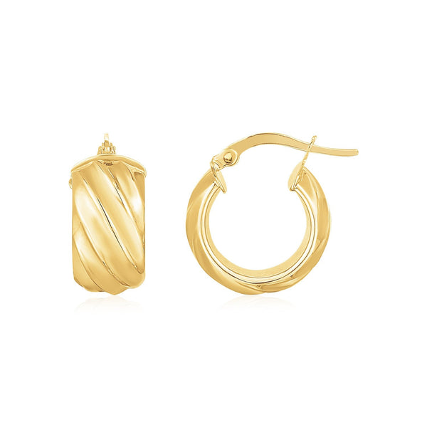 Buy LOVCIA Luxury Wide Ribbed 14K Yellow Gold Hoops Earrings