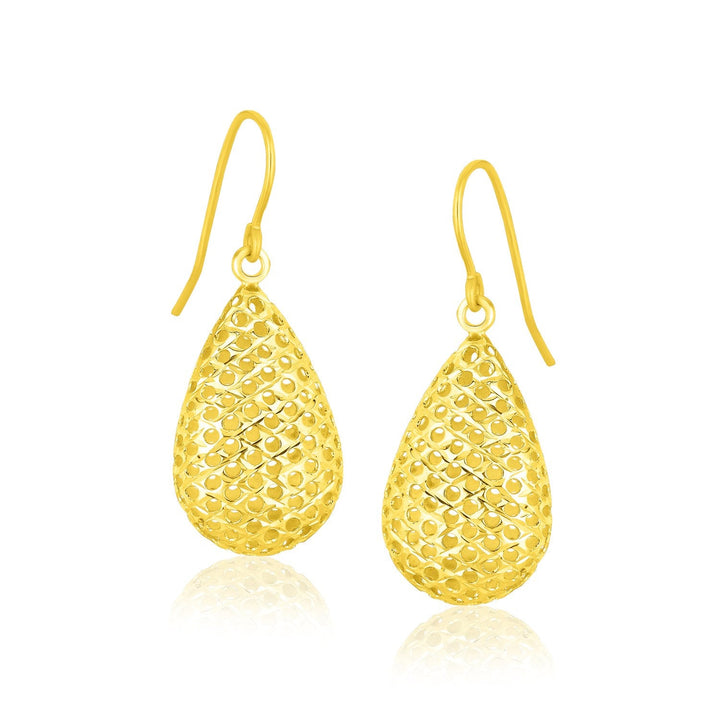 Buy LOVCIA Luxury Large Teardrop Earrings in 14k Yellow Gold with Honeycomb Texture