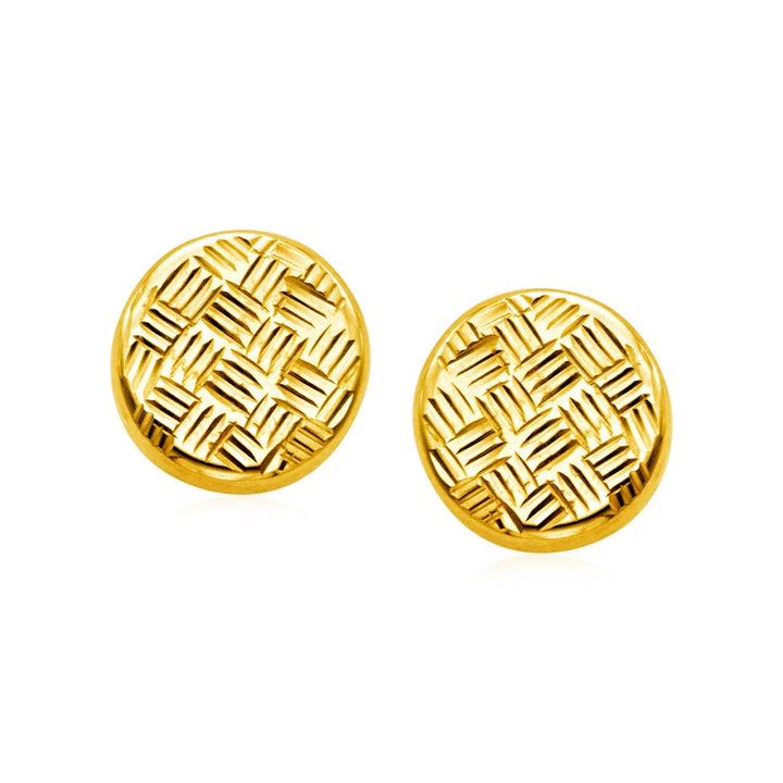 Buy LOVCIA Luxury 14k Yellow Gold Textured Circle Stud Earrings