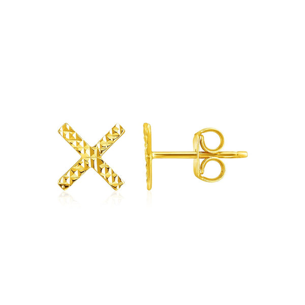 Buy LOVCIA Luxury 14k Yellow Gold Textured "X" Design Stud Earrings