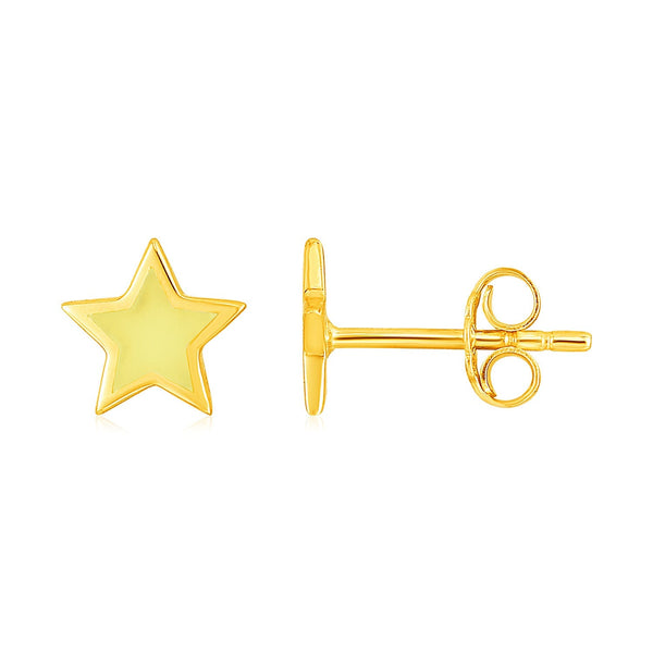 Buy LOVCIA Luxury 14k Yellow Gold Star Stud Earrings with Yellow Enamel Detailing