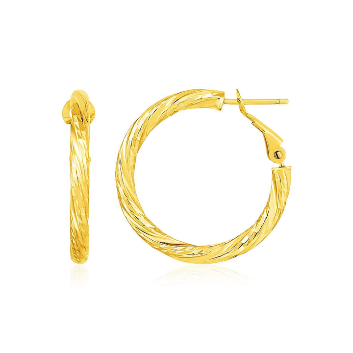 Buy LOVCIA Luxury Petite Twisted 14k Yellow Gold Hoop Earrings with Snap Lock Clasp (26.5mm)