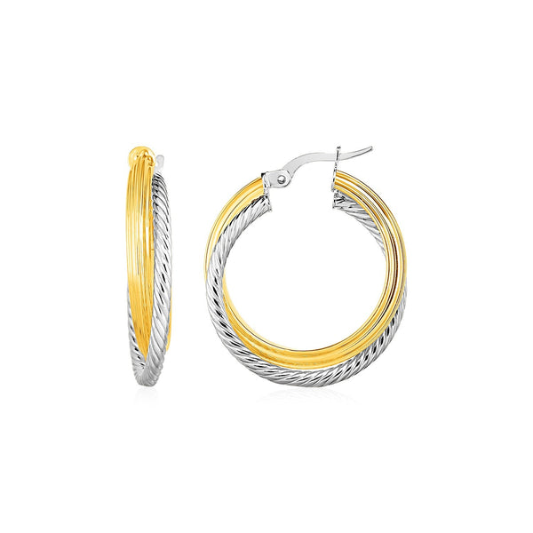 Buy LOVCIA Luxury Classic Dual-Tone 14K Gold Textured Hoop Earrings (20mm)