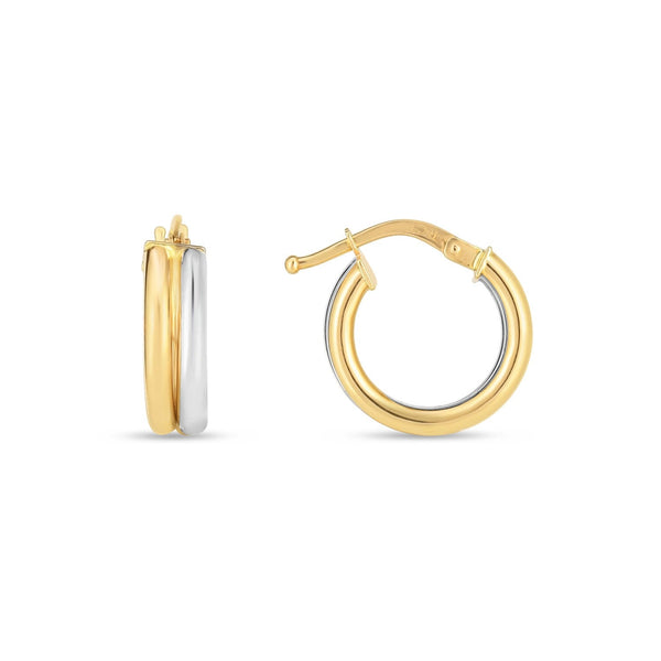 Buy LOVCIA Luxury Dazzling 14k Yellow & White Gold Double Hoop Earrings