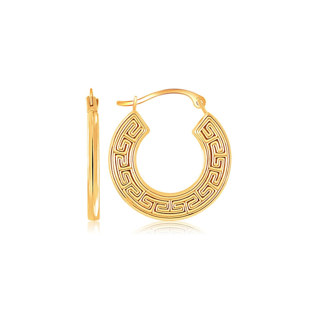 Lovcia Luxury Elegant 10K Yellow Gold Greek Key Pattern Hoop Earrings-Earrings-Yellow Gold-Yellow Gold