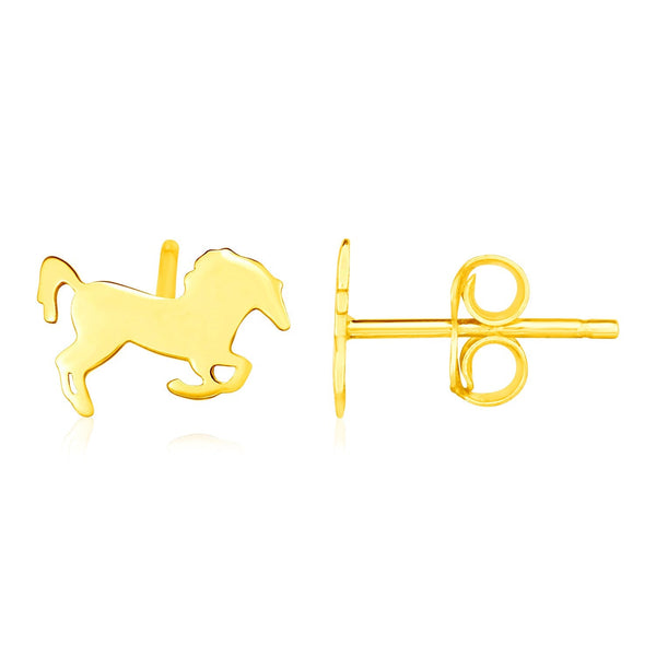 Lovcia Luxury Elegant 14K Gold Leaping Horse Earrings-Earrings-Yellow Gold-Yellow Gold